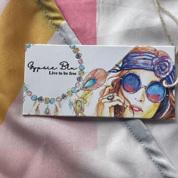 Gypsie Blue Women's Geometric Mumu Beachwear Kaftan Dress Multi Colored One Size - Picture 9 of 10